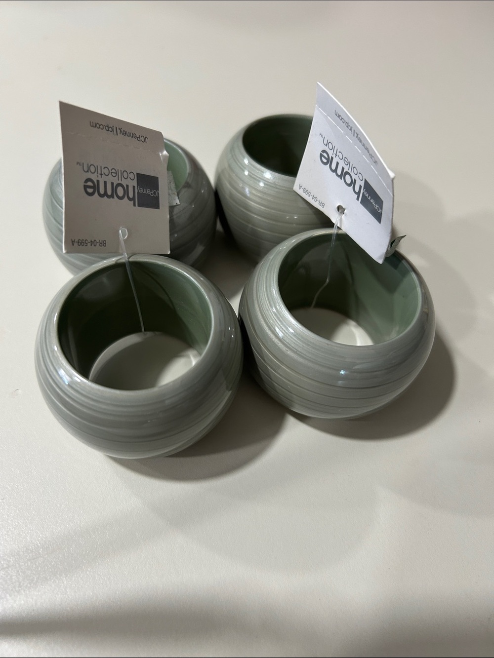 JC Penny’s Home Collection Sage Green Glazed Ceramic Napkin Rings - Set of 4